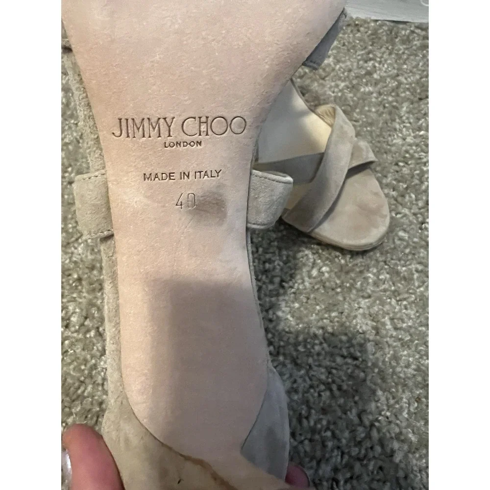 Jimmy Choo Beige Suede Strappy Sandals Heels Size 9.5 EU 40 Made in Italy